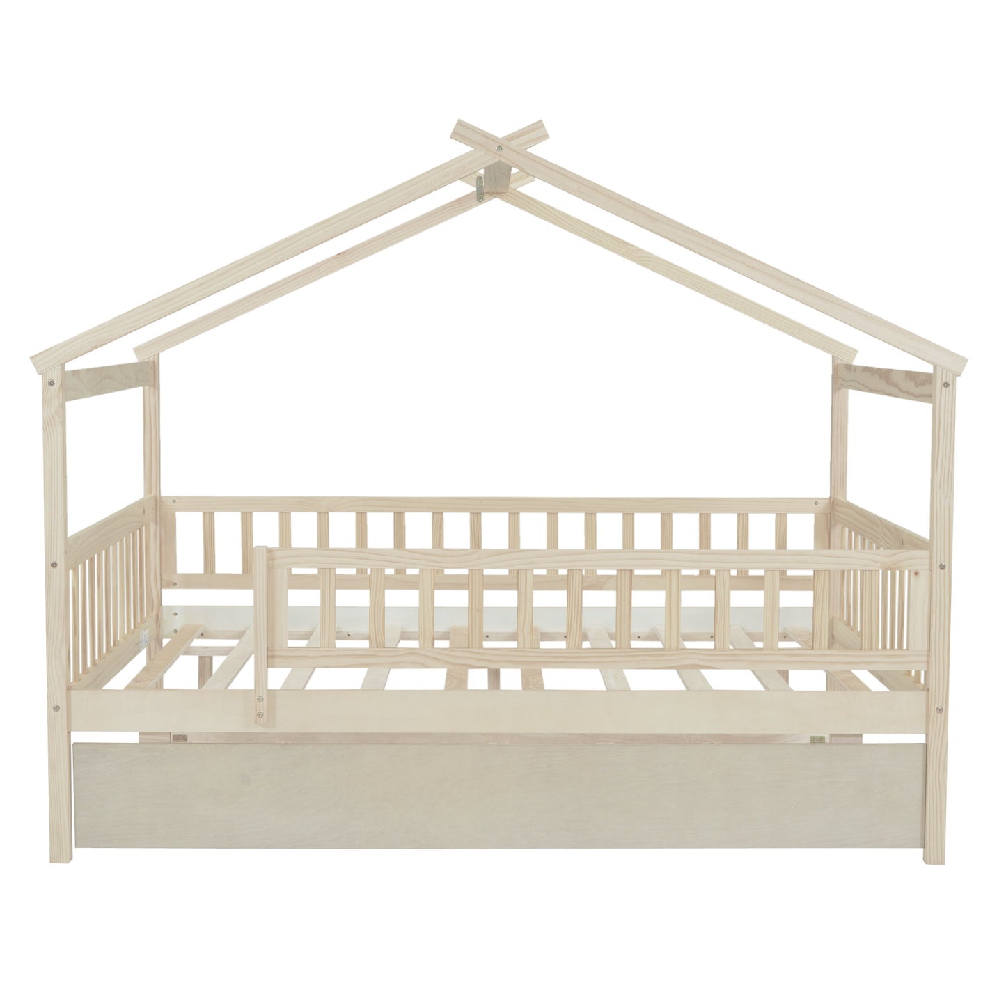 Full Size House Bed With Twin Size Trundle - Natural