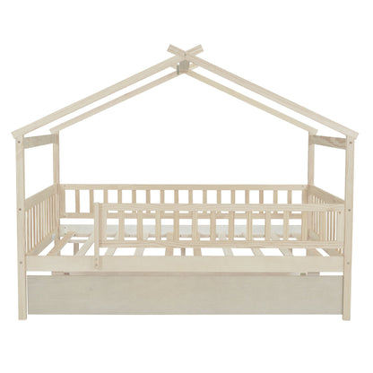 Full Size House Bed With Twin Size Trundle - Natural