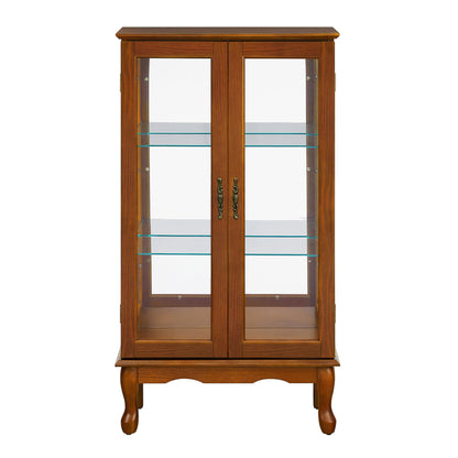 Curio Cabinet Lighted Curio Diapaly Cabinet With Adjustable Shelves And Mirrored Back Panel, Tempered Glass Doors (3 Tier), (E26 Light Bulb Not Included) - Oak