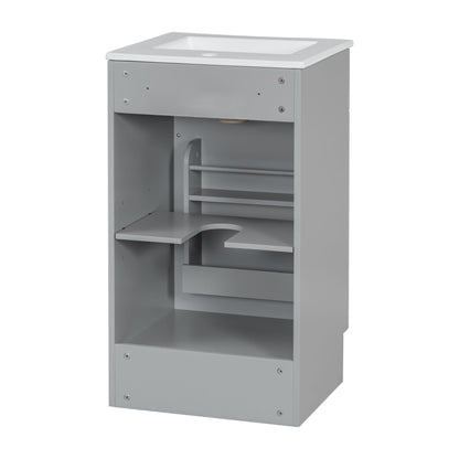Bathroom Vanity With Sink, Vanity Cabinet With Door Shelf And Adjustable Shelf - Gray