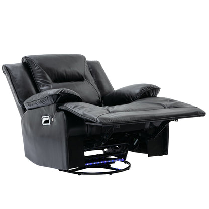 360ÔøΩÔøΩ Swivel And Rocking Home Theater Recliner Manual Recliner Chair With A Led Light Strip For Living Room - Black