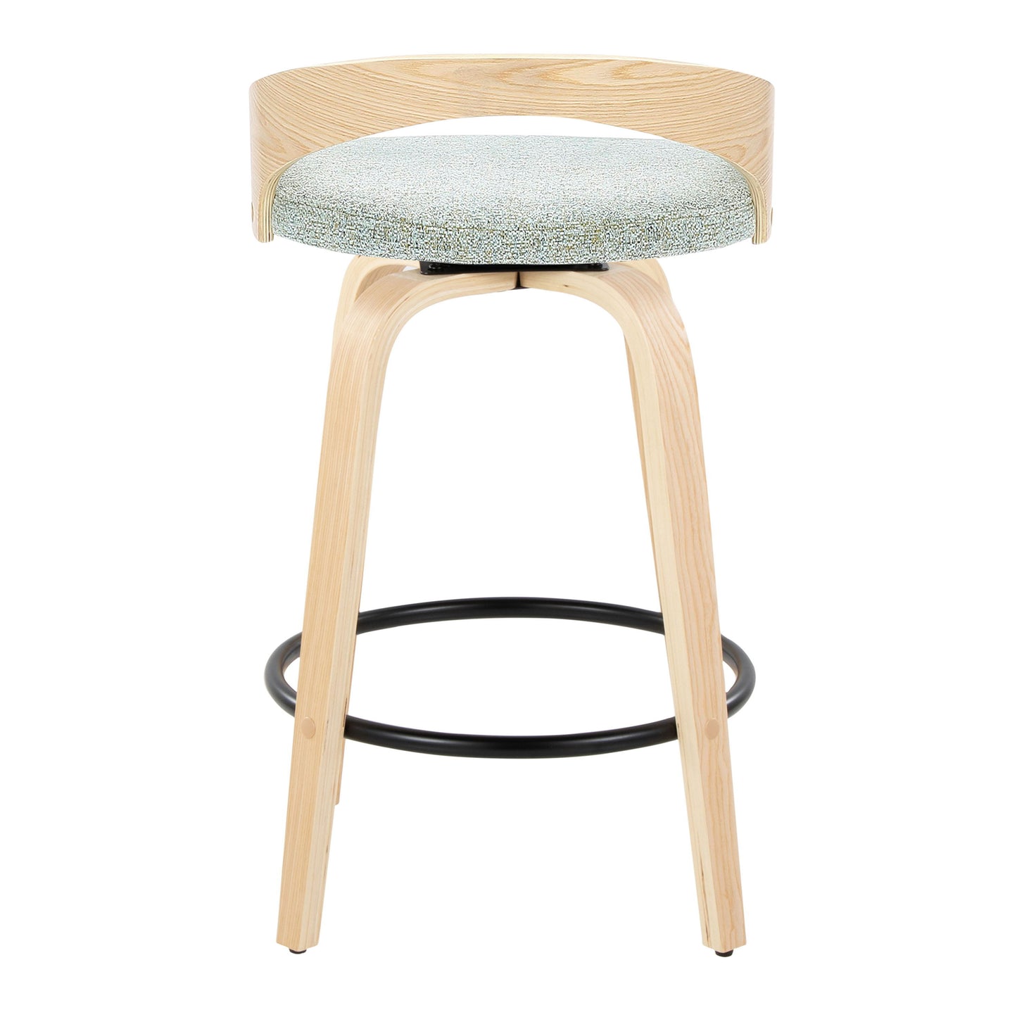 Grotto - Mid-Century Modern Fixed Height Counter Stool With Swivel With Round Footrest (Set of 2) - Natural / Green