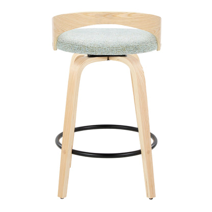 Grotto - Mid-Century Modern Fixed Height Counter Stool With Swivel With Round Footrest (Set of 2) - Natural / Green