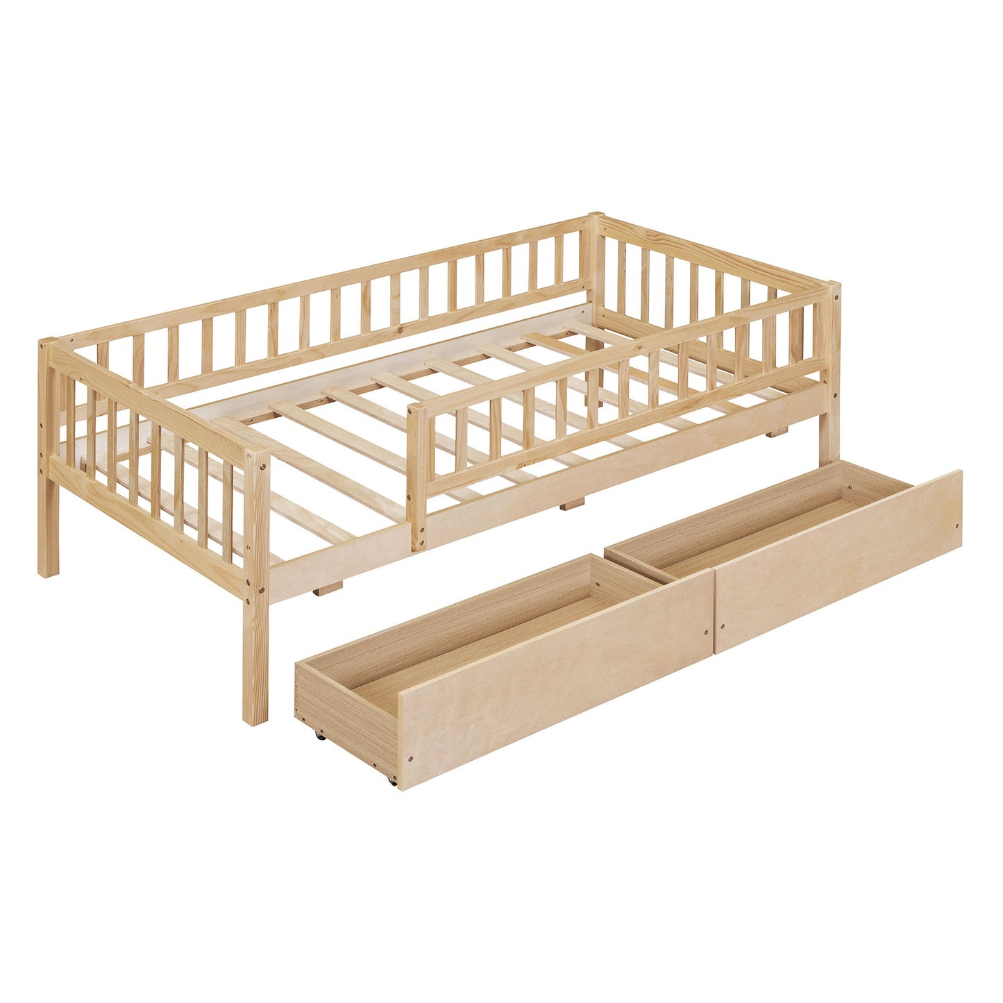 Twin Size Daybed Bed With Two Drawers - Natural