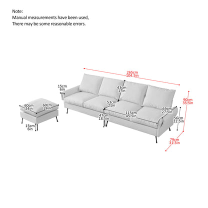 Modern Sectional Technical Leather L-Shaped Sofa Couch With Convertible Ottoman - Dark Gray
