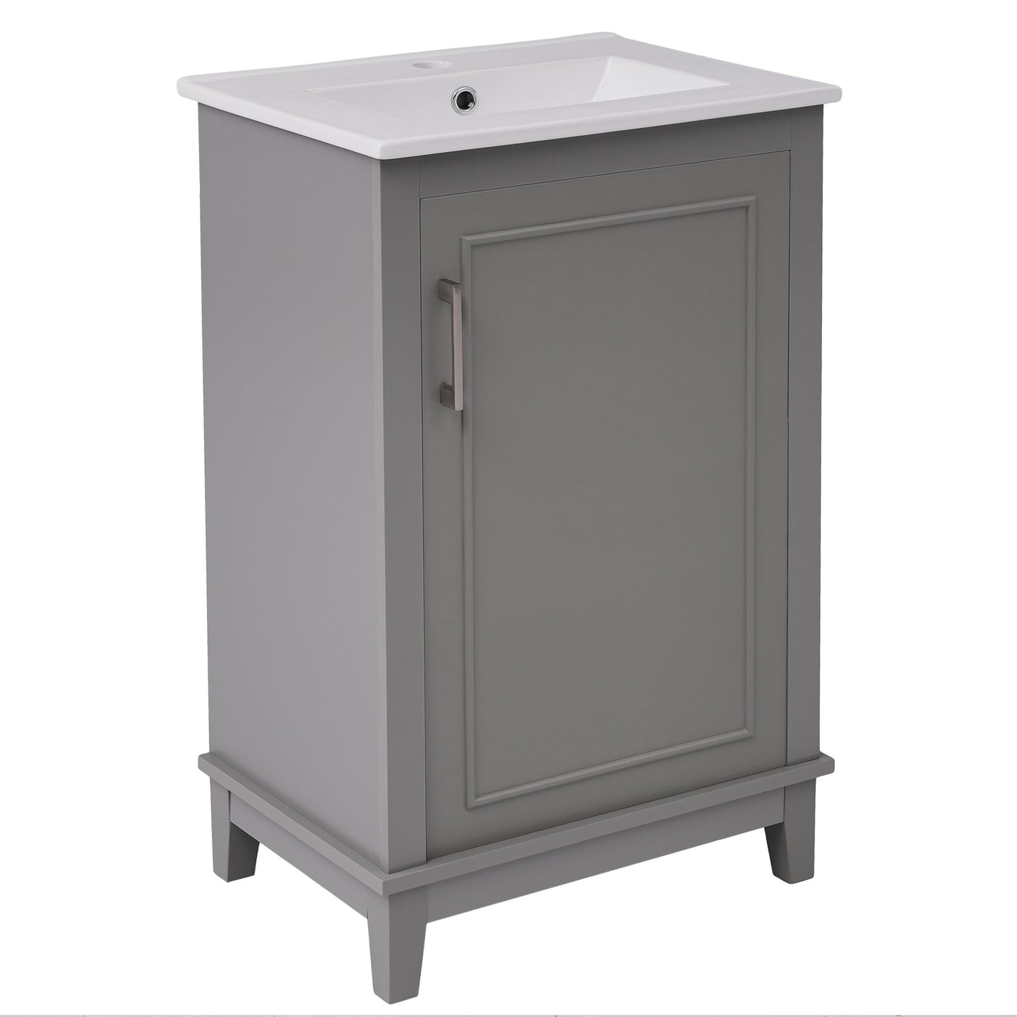 Modern Small Bathroom Vanity Cabinet With Ceramic Basin, Ample Storage, 1 Soft-Close Door - Gray