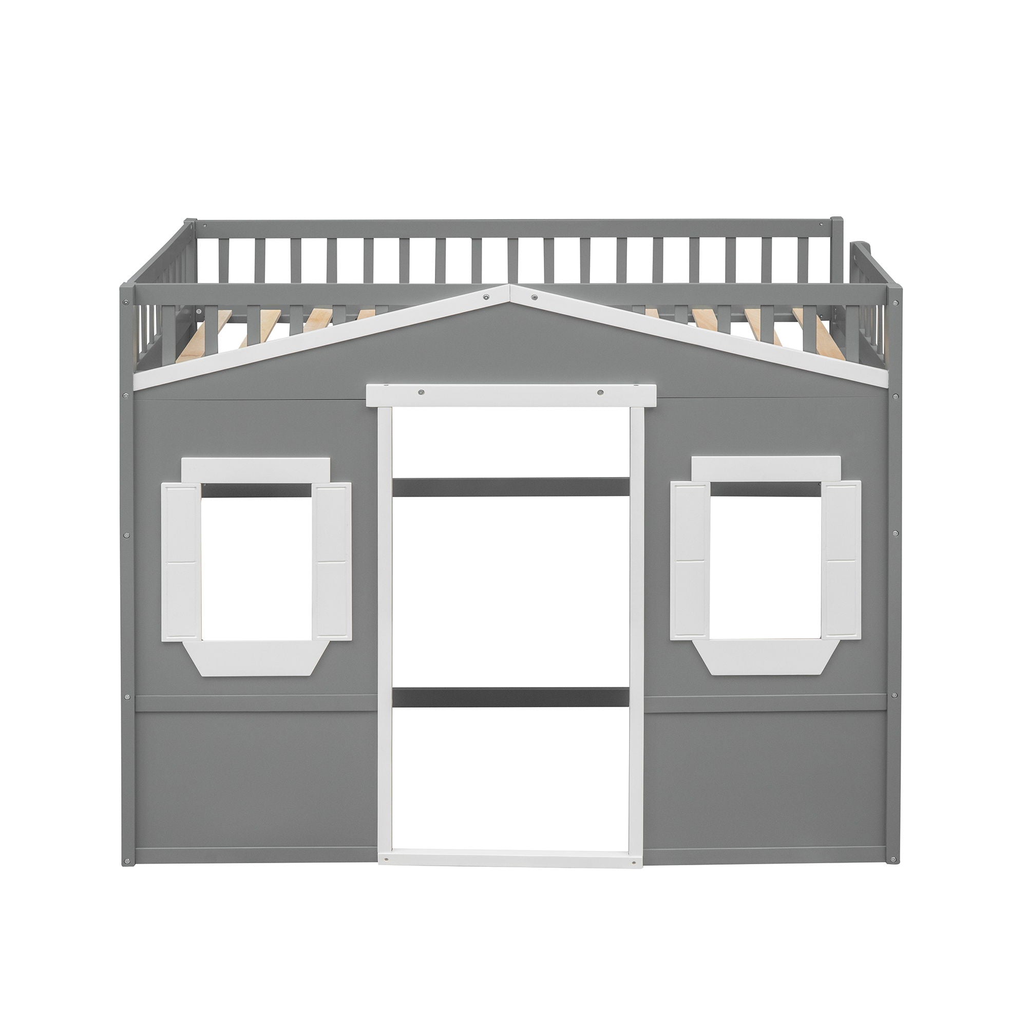 Twin Size House Loft Bed With Ladder - Gray / White