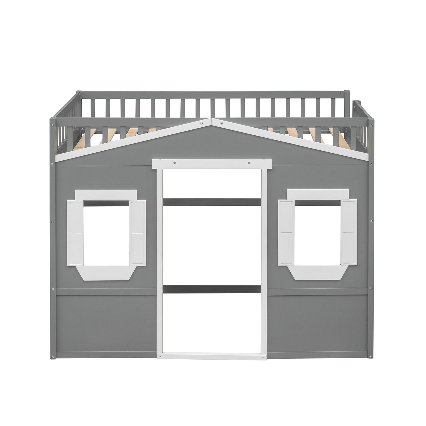 Twin Size House Loft Bed With Ladder - Gray / White