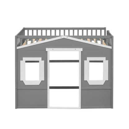 Twin Size House Loft Bed With Ladder - Gray / White
