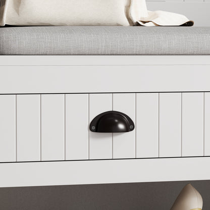 Modern 3 In 1 Hallway Hall Tree With Storage Drawers, Coat Rack, Shoe Rack Bench, And Cushion - Gray