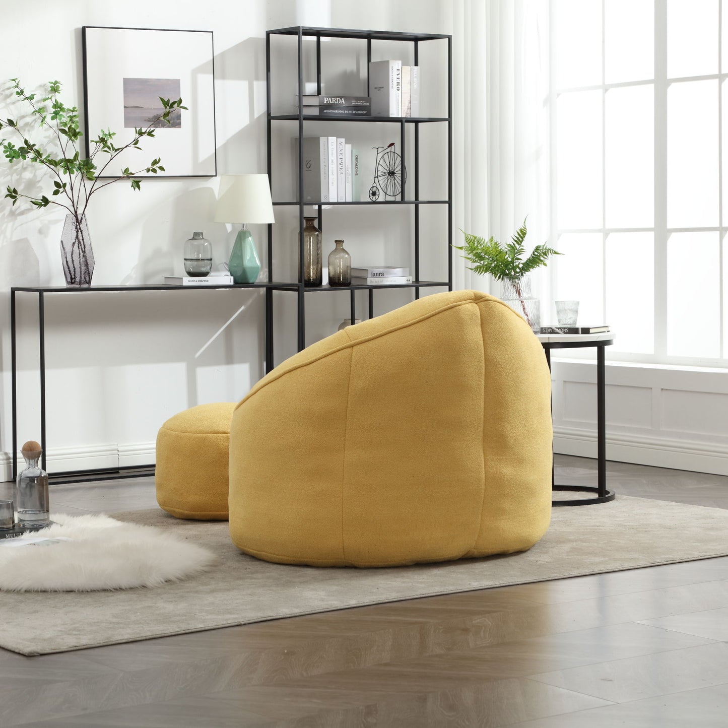 Bedding Bean Bag Sofa Chair High Pressure Foam Bean Bag Chair Adult Material With Padded Foam Padding Compressed Bean Bag With Footrest - Yellow
