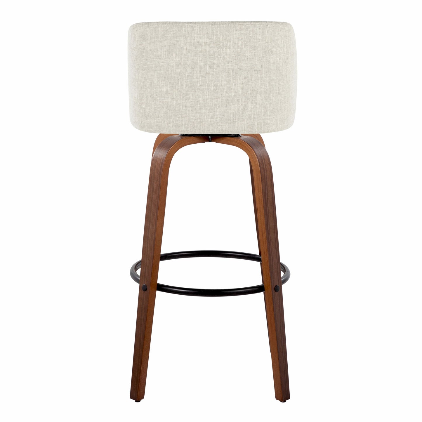 Toriano - Mid-Century Modern Fixed Height Barstool With Swivel With Round Footrest (Set of 2) - Walnut / Cream / Black
