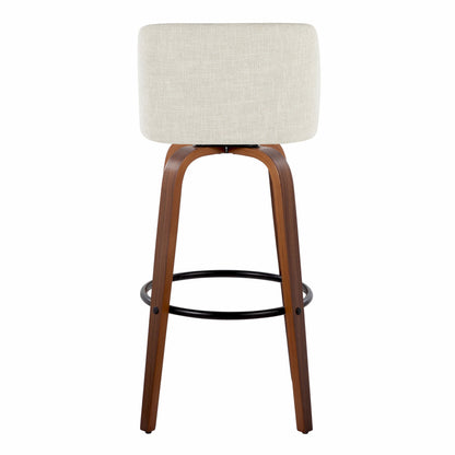 Toriano - Mid-Century Modern Fixed Height Barstool With Swivel With Round Footrest (Set of 2) - Walnut / Cream / Black
