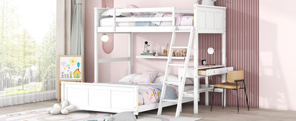 Twin Over Full Bunk Bed With Desk - White