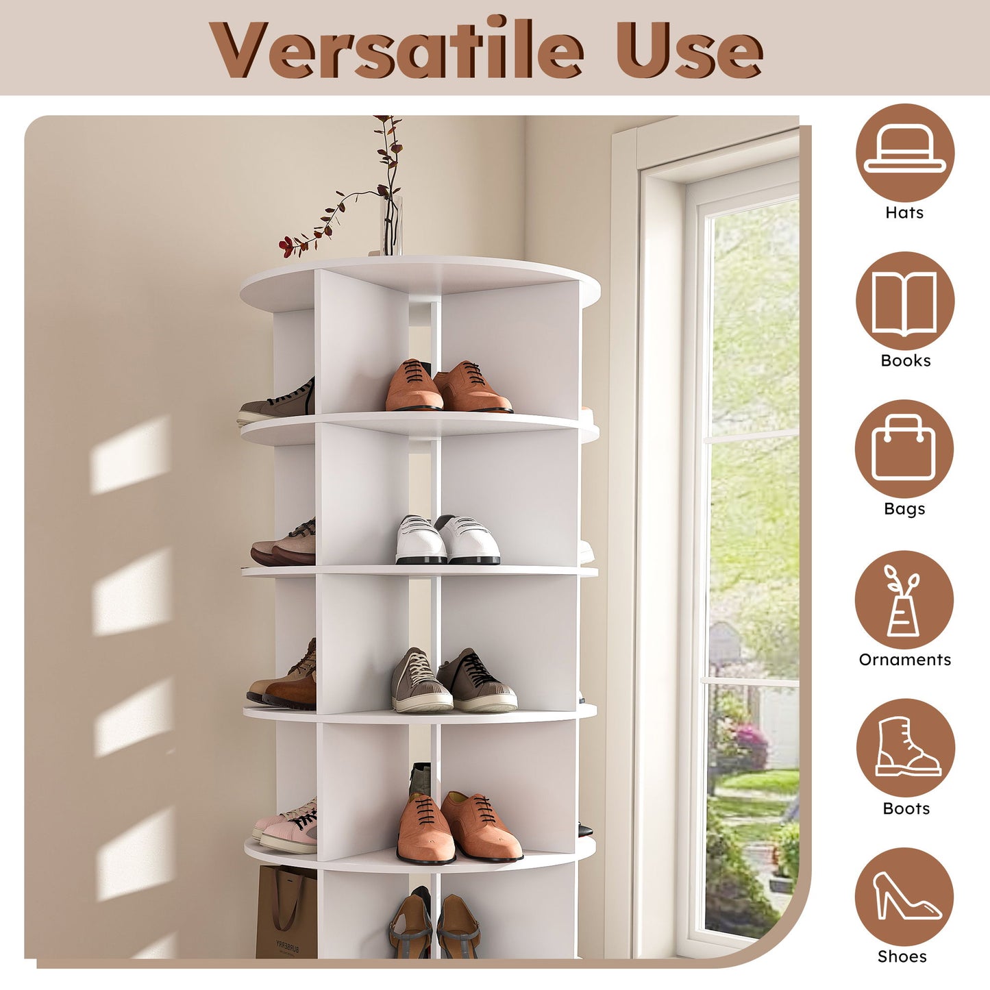 6 Tier Spinning Shoe Rack, Free Standing 360ÔøΩÔøΩ Revolving Shoe Organizer - White