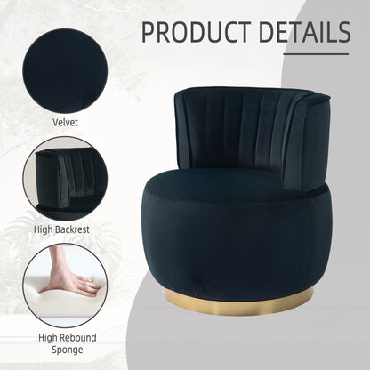 Coolmore - Swivel Barrel Chair, 360 Degree Round Armchair With Fluffy Velvet Upholstery For Living Room, Bedroom, Office - Black