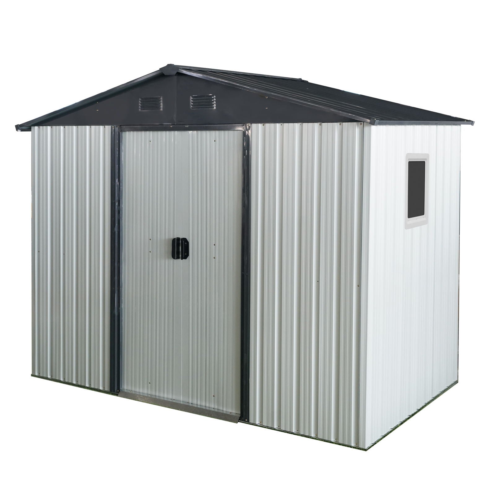 8Ft X 4Ft Outdoor Metal Storage Shed With Window And Metal Foundation For Backyard, Patio, Lawn - White / Black