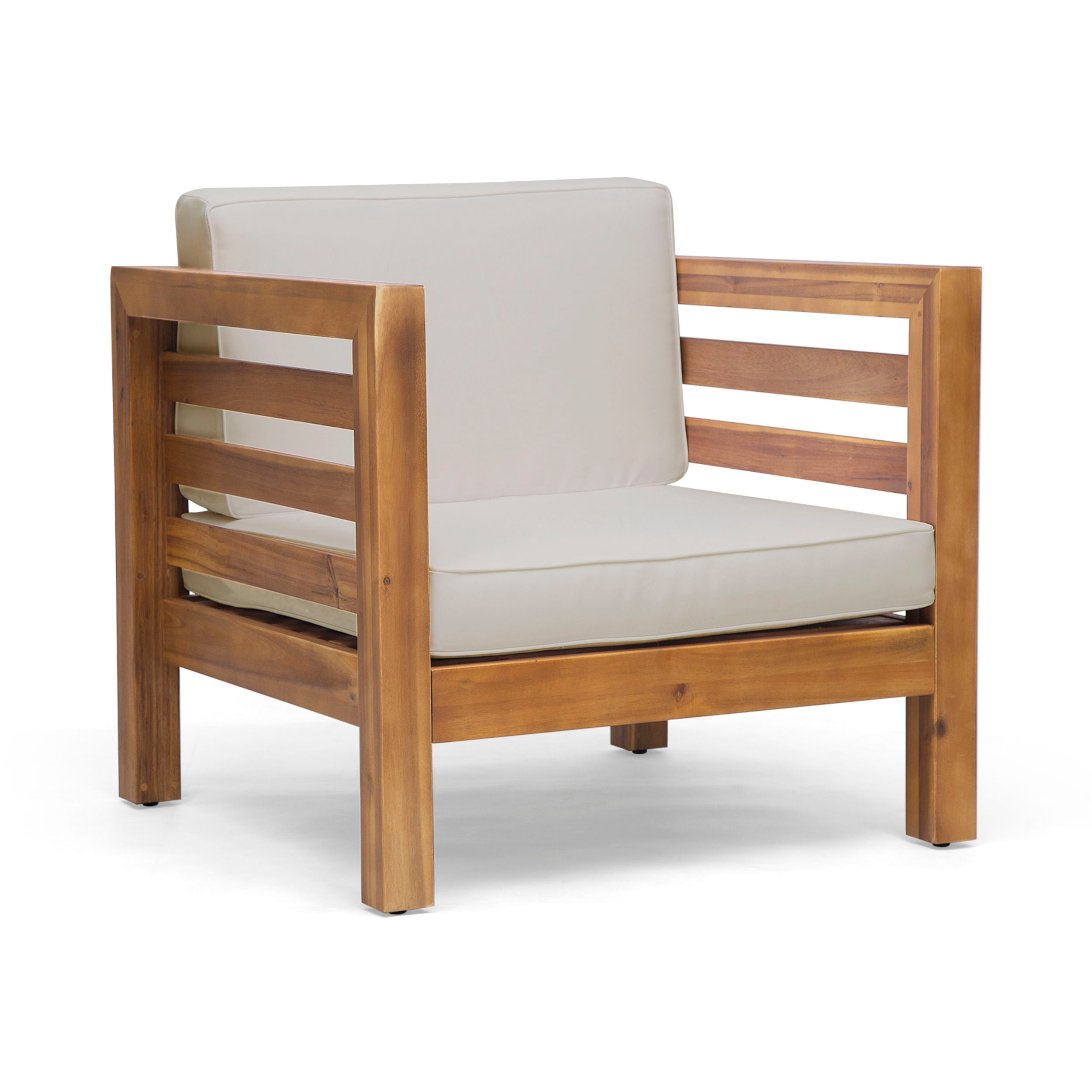 Outdoor Club Chair, Acacia Wood Patio Chair With Fabric Cushion For Backyard, Poolside - Teak / Beige