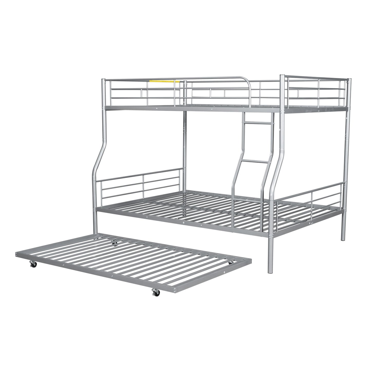 Full Long Over Queen Metal Bunk Bed With Trundle - Silver