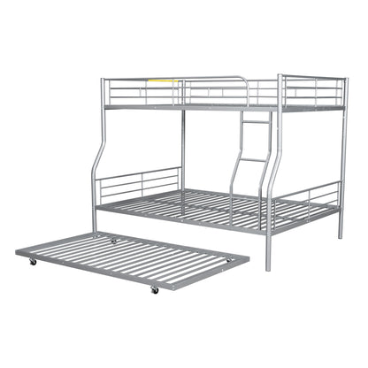 Full Long Over Queen Metal Bunk Bed With Trundle - Silver