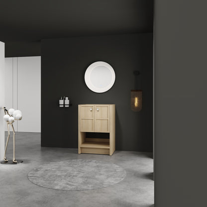 Modern Freestanding Bathroom Vanity With 2 Soft Closing Doors, Excluding Sink - Oak