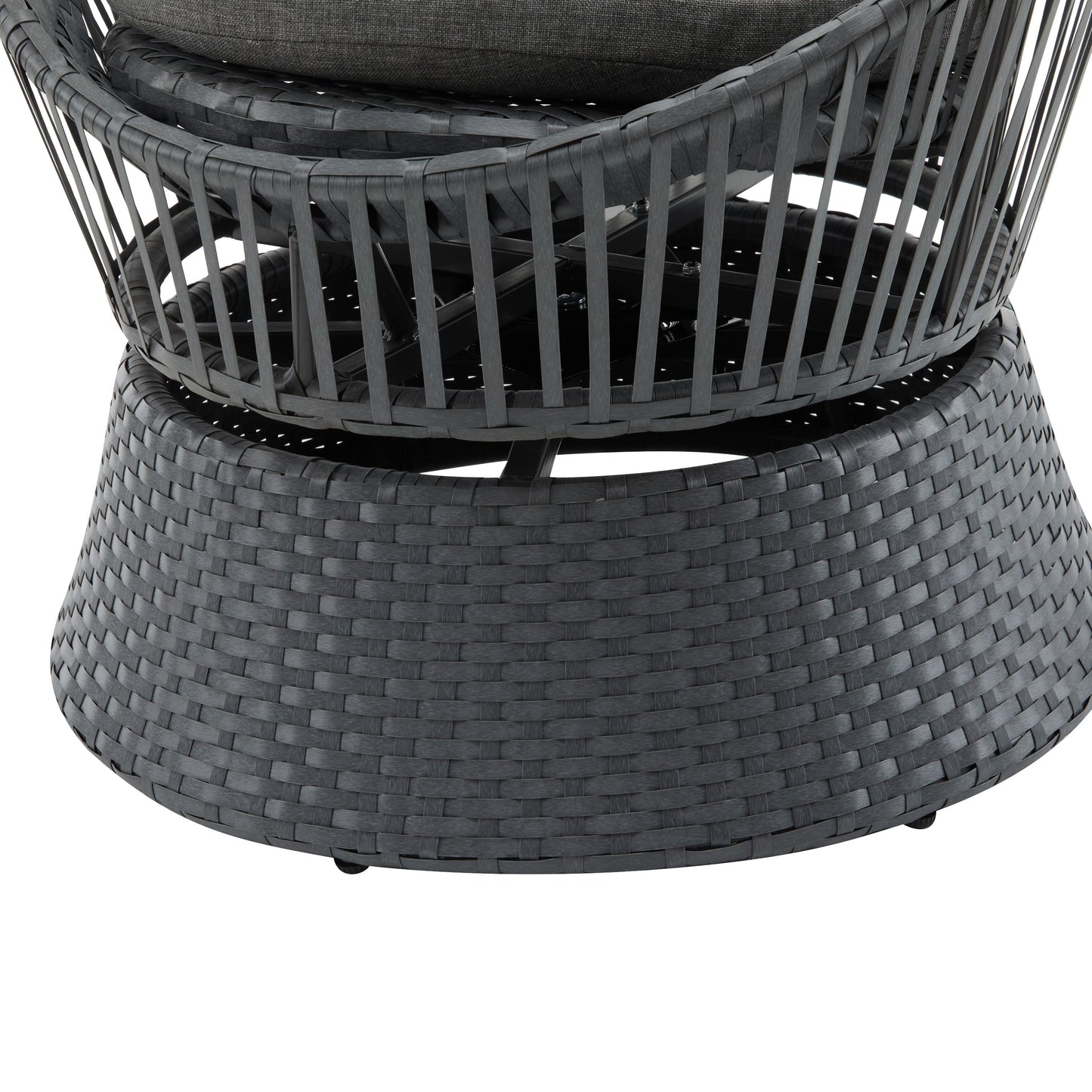 Modern Swivel Wicker Lounge Chair With Pe Rattan And Iron Frame, Round Design - Gray