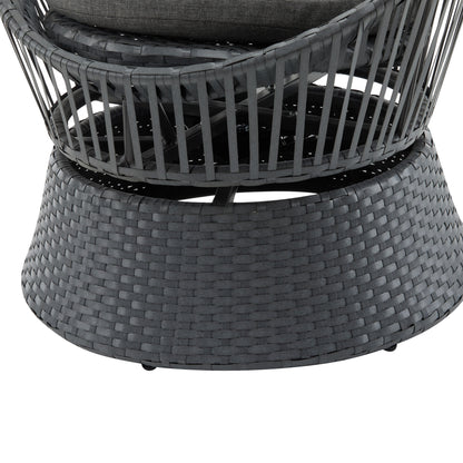 Modern Swivel Wicker Lounge Chair With Pe Rattan And Iron Frame, Round Design - Gray