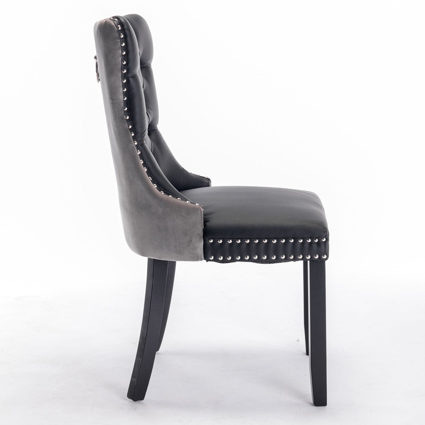 Nikki - Modern, High-End Tufted Solid Wood Contemporary And Velvet Upholstered Dining Chair With Wood Legs Nailhead Trim (Set of 2) - Black / Gray