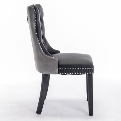 Nikki - Modern, High-End Tufted Solid Wood Contemporary And Velvet Upholstered Dining Chair With Wood Legs Nailhead Trim (Set of 2) - Black / Gray