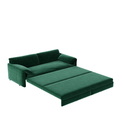 Queen Pull Out Sofa Bed, 3 In 1 Convertible Sleeper Sofa With Side Storage Multifunctional Velvet Loveseat Bed For Living Room - Green