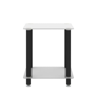 Side Table, 2 Tier Space End Table, Modern Night Stand, Sofa Table, Side Table With Storage Shelve - White / Black