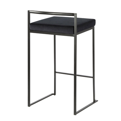 Fuji - Contemporary Stackable Counter Stool (Set of 2) - Black - Velvet