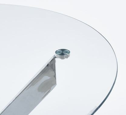 Dining Table With Cross Metal Leg And Tempered Glass, Modern Space Saving Kitchen Table For Living Room Legs - Chrome