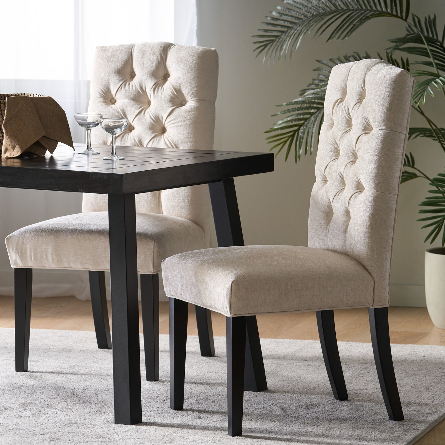 Harriet - Tufted Dining Chairs Upholstered With Solid Wood Frame (Set of 2) - Ivory