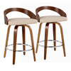 Grotto - Mid-Century Modern Fixed Height Counter Stool With Swivel With Round Footrest (Set of 2) - Walnut / Cream