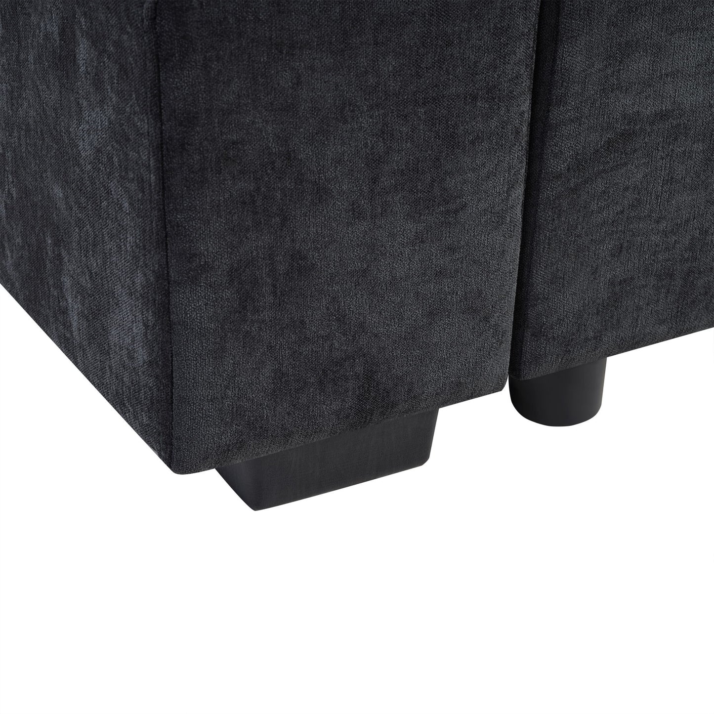 Modern L Shaped Sectional Sofa With Chenille Upholstery And Wooden Storage - Black