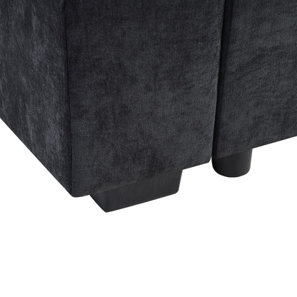 Modern L Shaped Sectional Sofa With Chenille Upholstery And Wooden Storage - Black