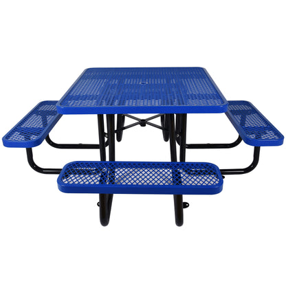 Outdoor Steel Picnic Square Table With Umbrella Pole - Blue