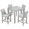 5 Piece Counter Height Table Set, Wooden Kitchen Table Set With Square Table And 4 Upholstered Chairs, Counter Height Dining Table With Crystal Decoration And Chair Set - Silver Gray