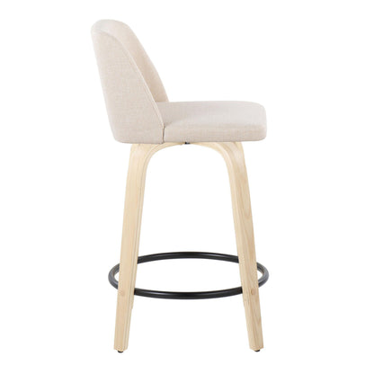 Toriano - Contemporary Fixed Height Counter Stool With Swivel With Round Footrest (Set of 2) - Cream / Natural