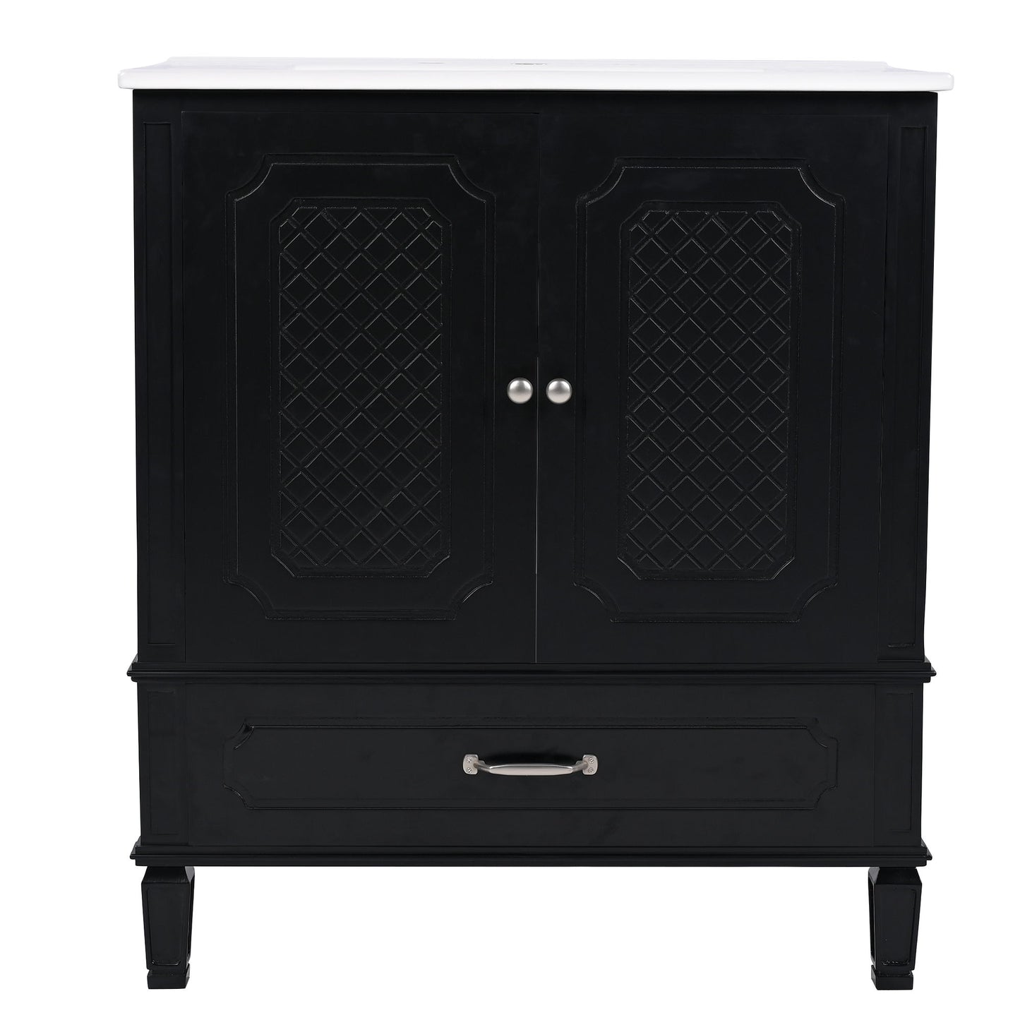 Vintage Style 30" Bathroom Vanity With Sink, Multi Functional Storage, Soft Closing Door - Black