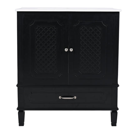 Vintage Style 30" Bathroom Vanity With Sink, Multi Functional Storage, Soft Closing Door - Black