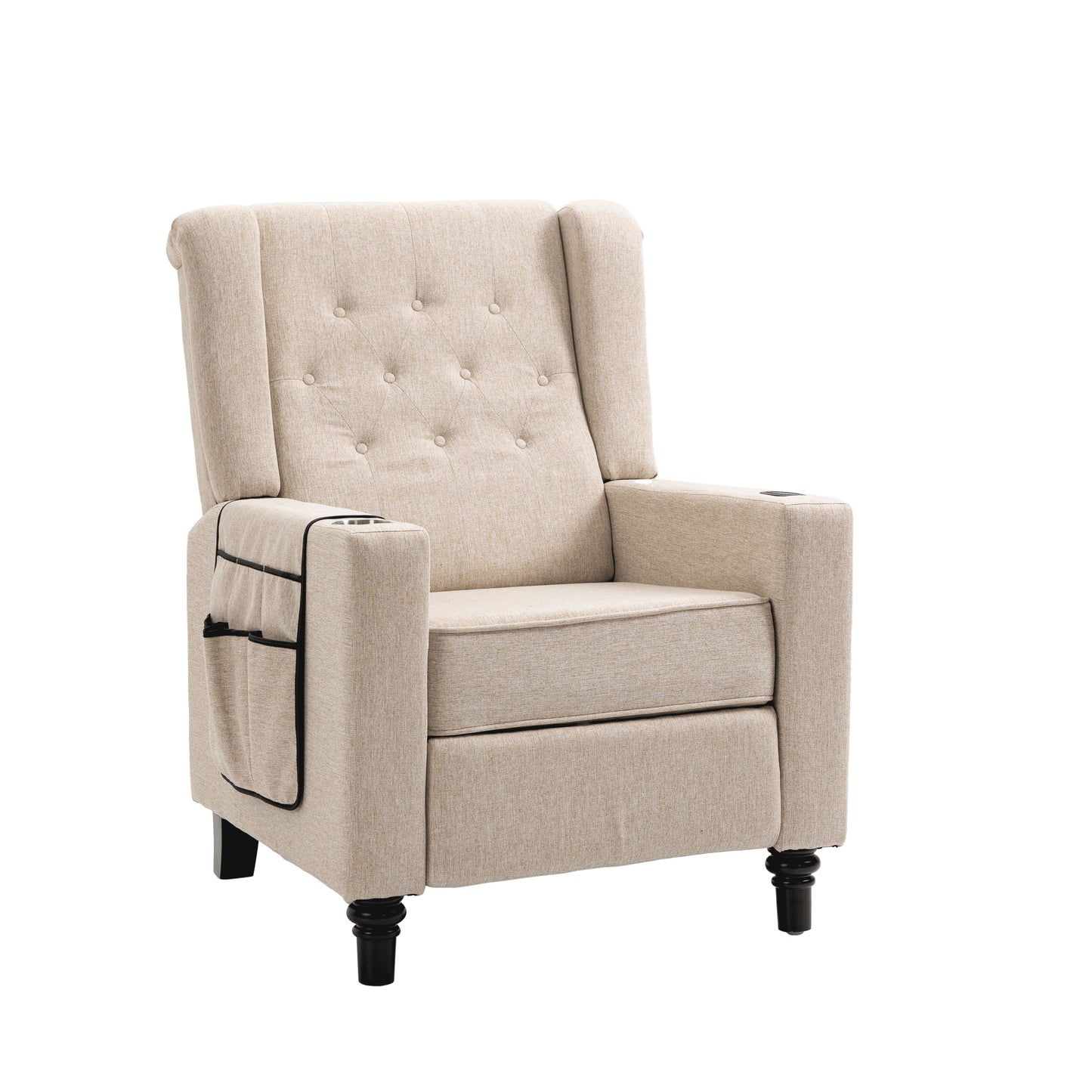 Arm Pushing Recliner Chair, Modern Button Tufted Wingback Push Back Recliner Chair, Living Room Chair Fabric Pushback Manual Single Reclining Sofa Home Theater Seating For Bedroom - Khaki / Yellow