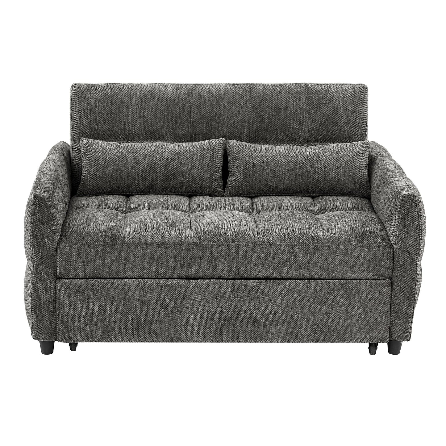Loveseat Sofa Pull Out Sofa Bed Tufted Sleeper Sofa With An Adjustable Backrest, 3 USB Ports And 2 Lumbar Pillows For Living Room - Gray