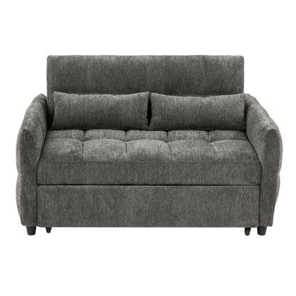 Loveseat Sofa Pull Out Sofa Bed Tufted Sleeper Sofa With An Adjustable Backrest, 3 USB Ports And 2 Lumbar Pillows For Living Room - Gray