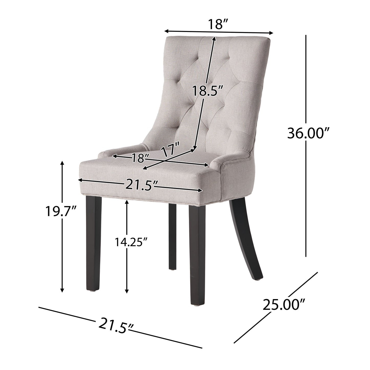 Quenching - Dining Chair With Sloped Arms And Diamond Tufting (Set of 2) - Light Gray