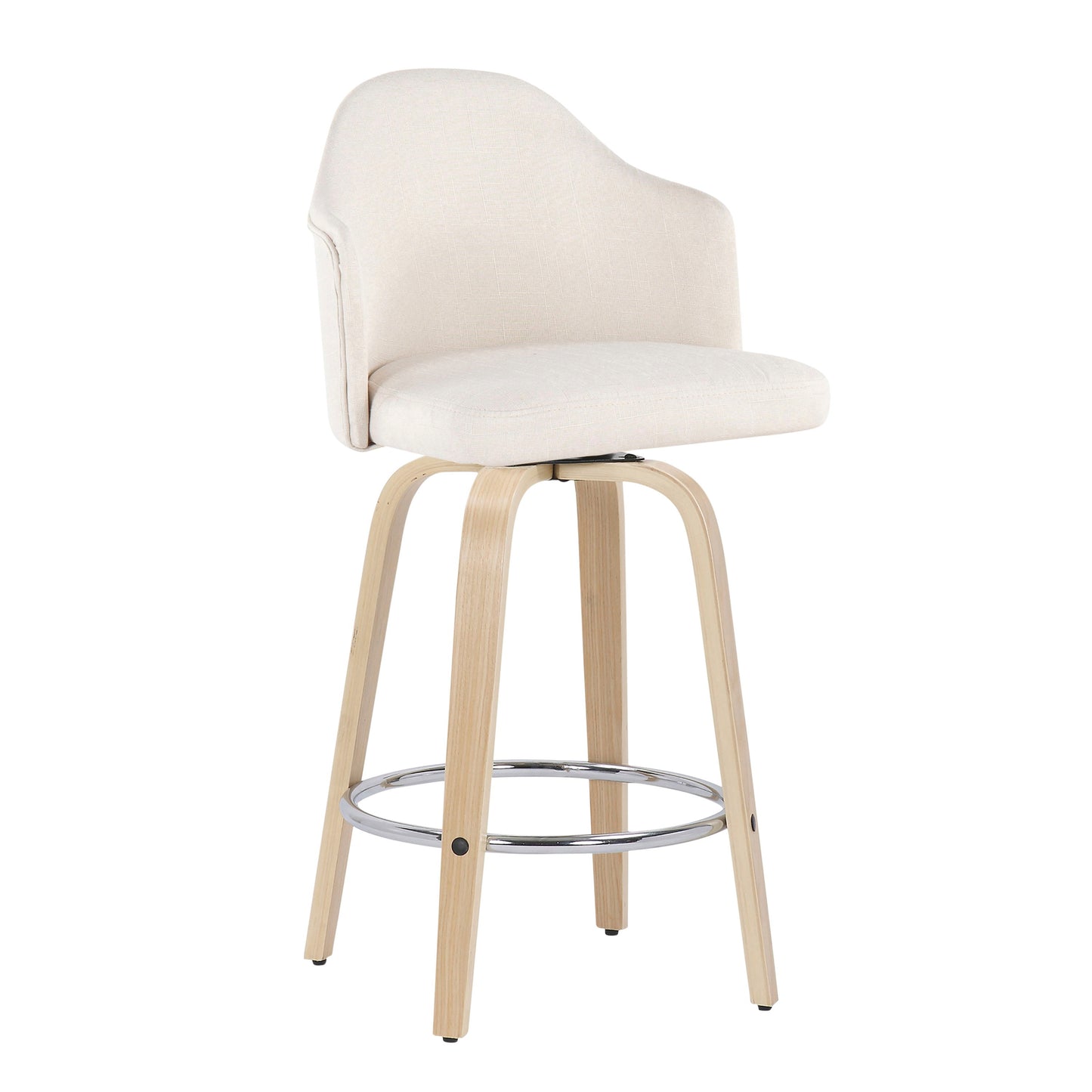 Ahoy - Mid-Century Modern Fixed Height Counter Stool With Natural Legs / Round Chrome Footrest (Set of 2) - Cream