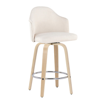 Ahoy - Mid-Century Modern Fixed Height Counter Stool With Natural Legs / Round Chrome Footrest (Set of 2) - Cream