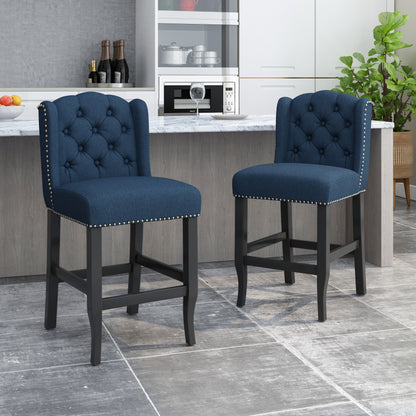 Solara - Fabric Tufted Counter Stool With Nailhead Accents (Set of 2) - Navy Blue