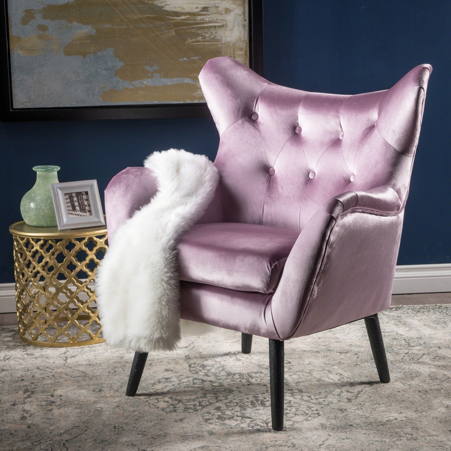 Alyssa - Upholstered Arm Chair With Wingback Design - Lavender